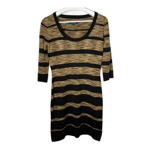 Ellen Tracy Sweater Dress Small Black Brown Striped Sheath Work Mini